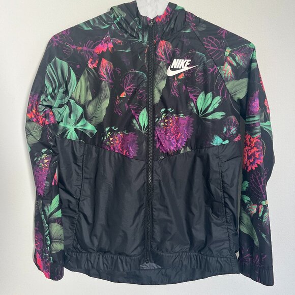 Nike Floral Windbreaker / Rain JacketBlack Tropical MonsteraGirls XL